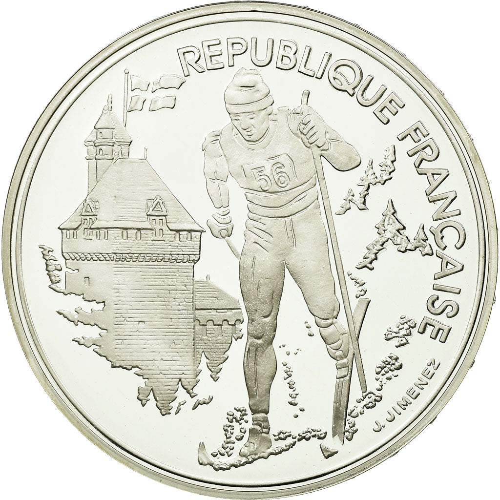 Coin, France, Cross-country skier, 100 Francs, 1991, BE, MS(65-70), Silver