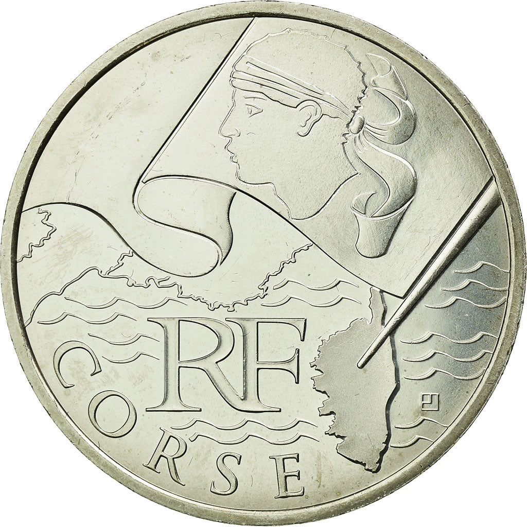 França, 10 Euro, Corse, 2010, MS(63), Prata, KM:1658