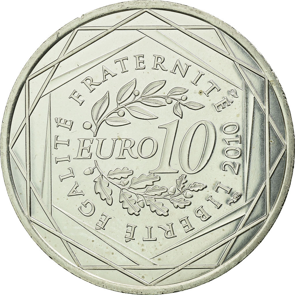 França, 10 Euro, Corse, 2010, MS(63), Prata, KM:1658