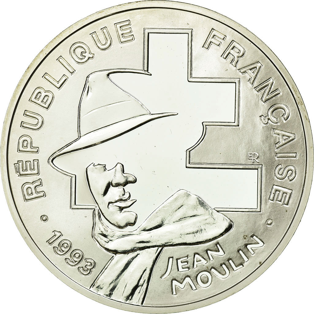 Moneta, Francja, Jean Moulin, 100 Francs, 1993, BE, MS(65-70), Srebro, KM:1023