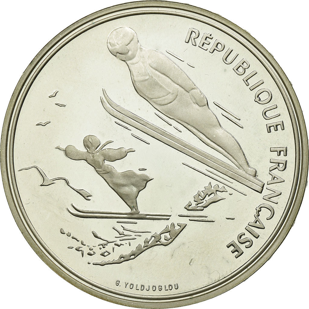 Münze, Frankreich, Ski jumpers, 100 Francs, 1991, BE, VZ, Silber, KM:995