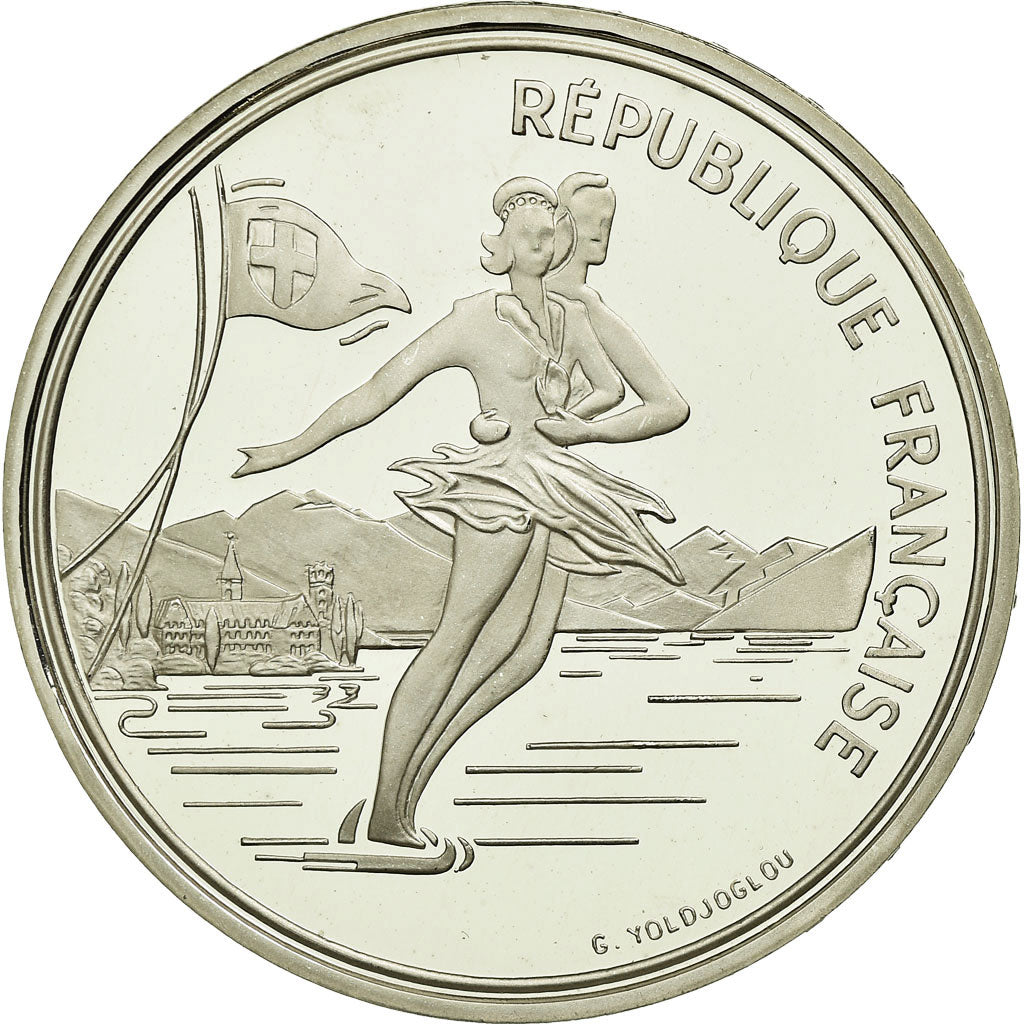 Moneta, Francja, Patinage, 100 Francs, 1989, BE, MS(65-70), Srebro, KM:972