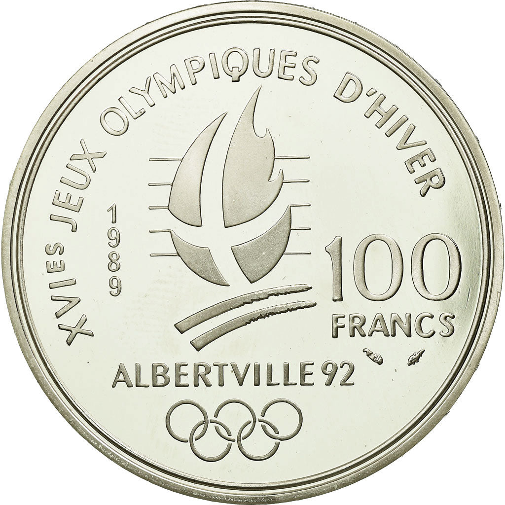 Moneta, Francja, Patinage, 100 Francs, 1989, BE, MS(65-70), Srebro, KM:972