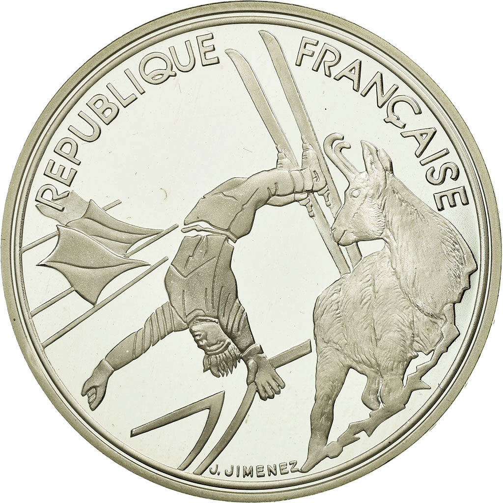 Moneta, Francja, Free-style skier, 100 Francs, 1990, BE, MS(65-70), Srebro
