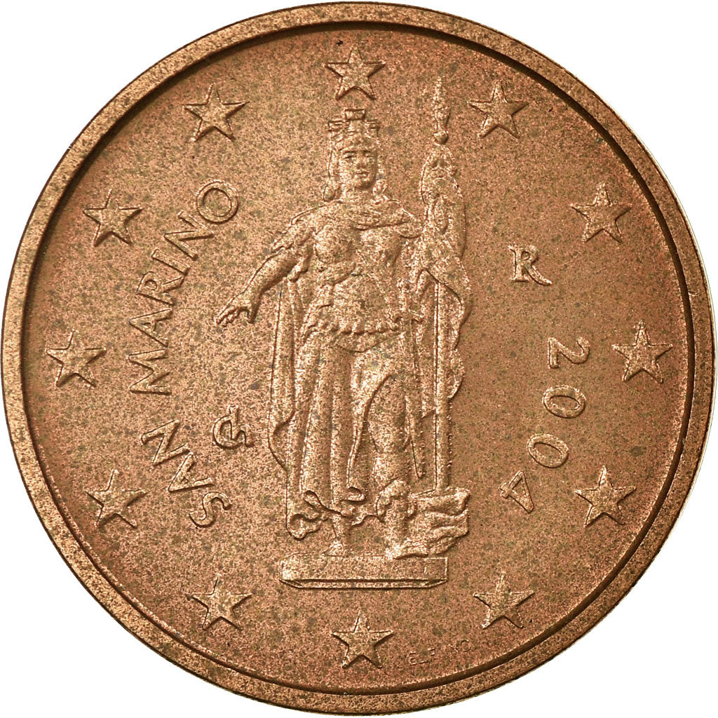 San Marino, 2 Euro Cent, 2004, EF(40-45), Copper Plated Steel, KM:441