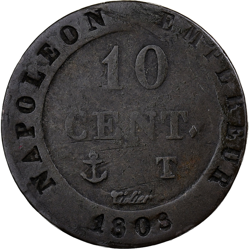 France, Napoleon I, 10 Centimes, 1808, Nantes, Billon, VF(20-25), Gadoury:190