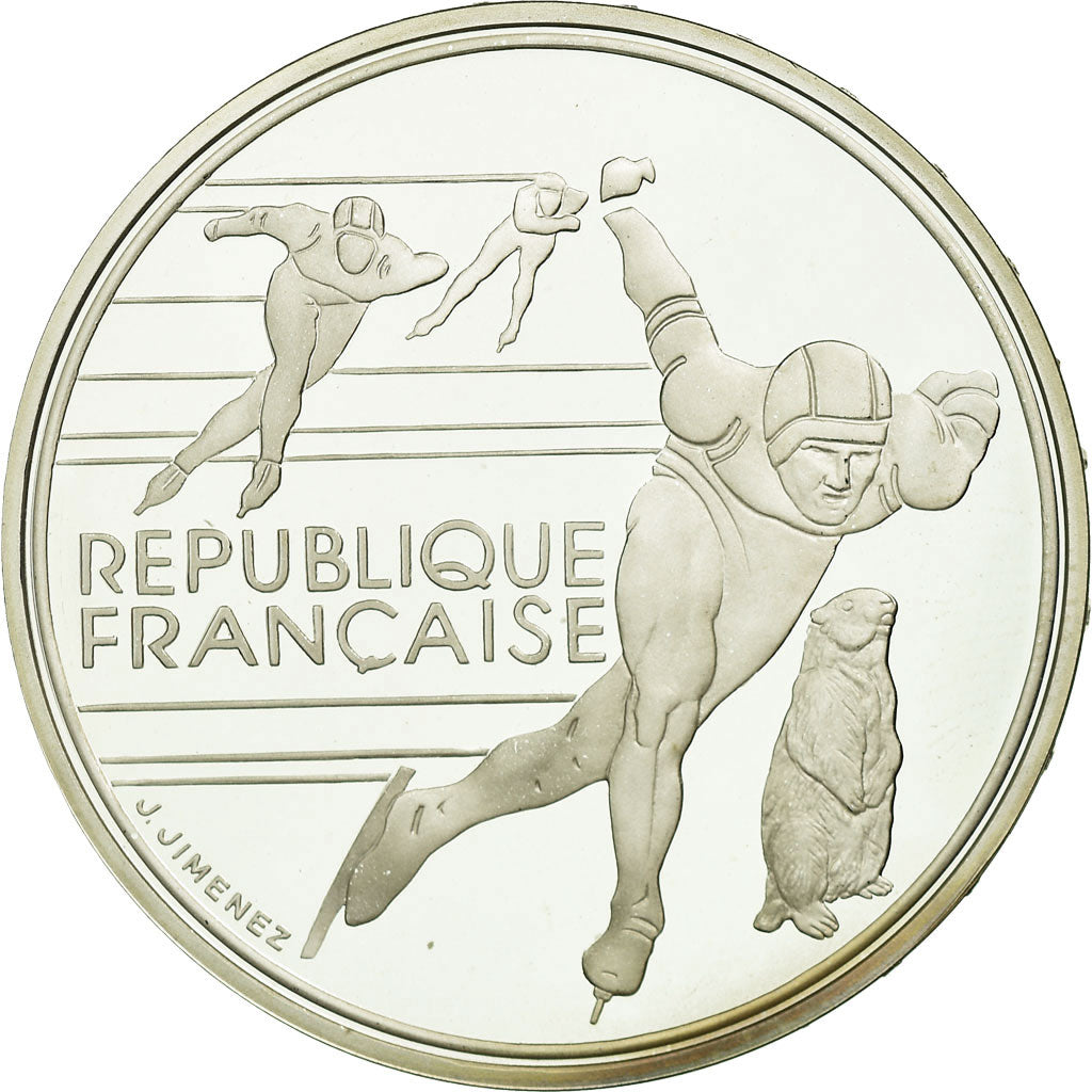 Moneta, Francja, Patinage de vitesse, 100 Francs, 1990, BE, MS(65-70), Srebro