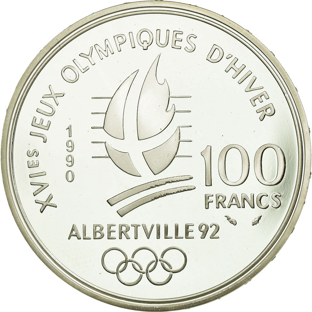 Moneta, Francja, Patinage de vitesse, 100 Francs, 1990, BE, MS(65-70), Srebro