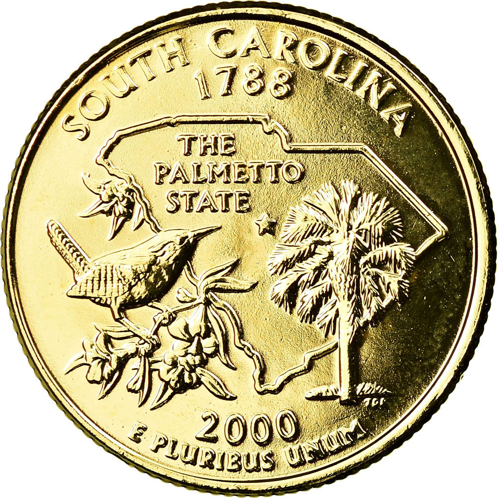 Coin, United States, South Carolina, Quarter, 2000, U.S. Mint, Denver, golden