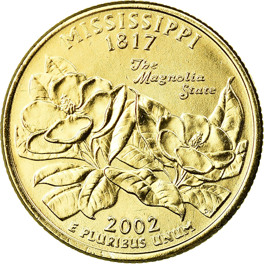 Moneta, USA, Mississippi, Quarter, 2002, U.S. Mint, Denver, golden, MS(63)