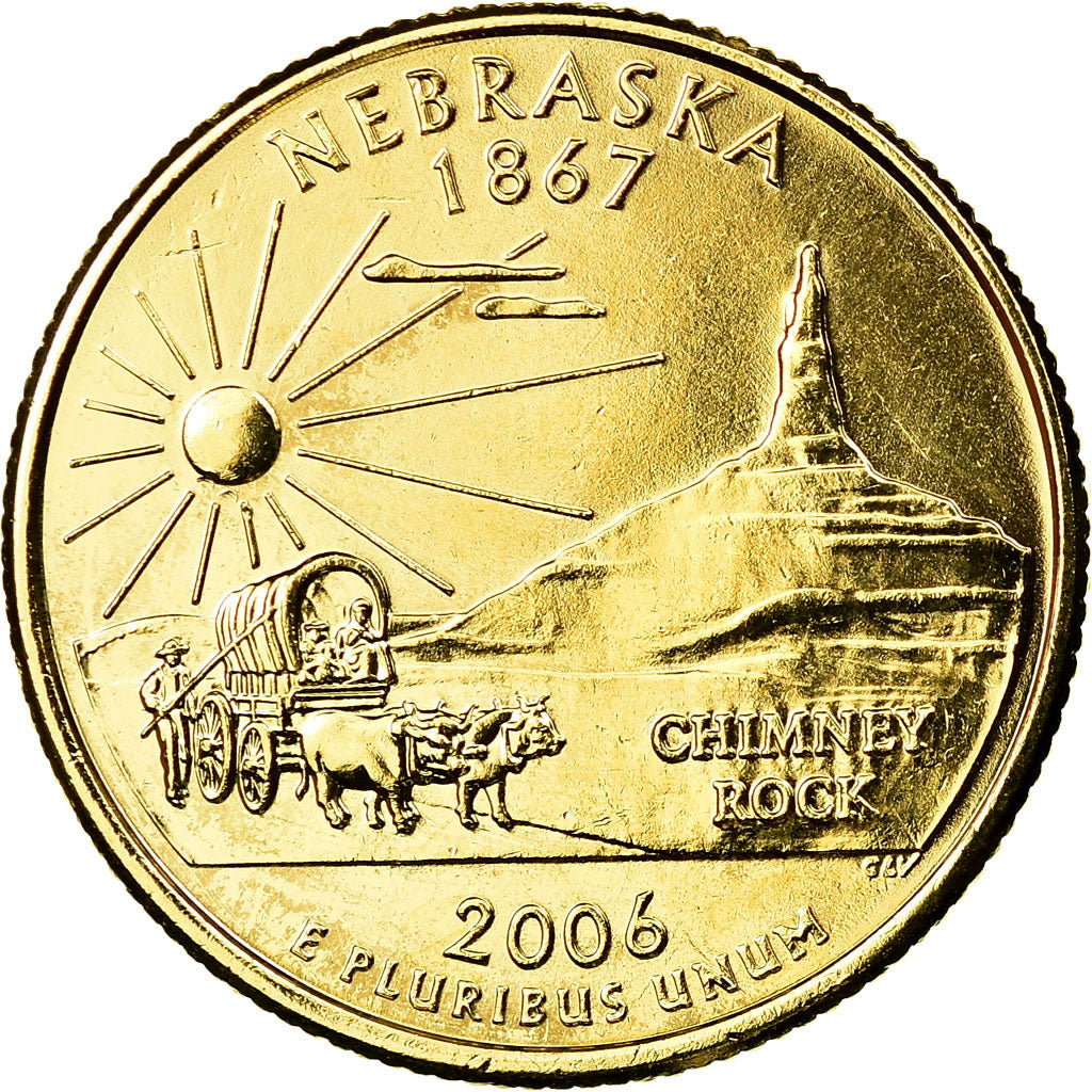Moneta, USA, Nebraska, Quarter, 2006, U.S. Mint, Philadelphia, golden