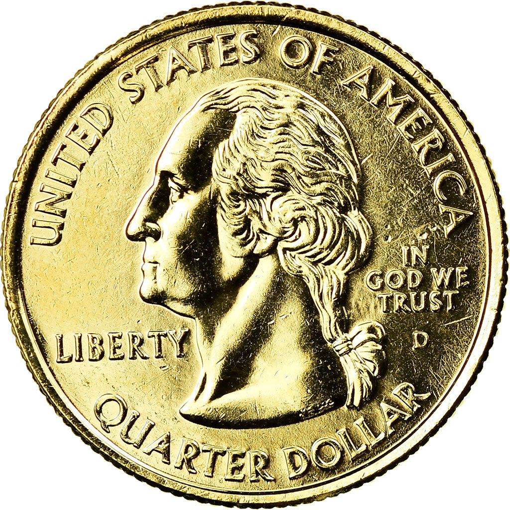Coin, United States, North Carolina, Quarter, 2001, U.S. Mint, Denver, golden