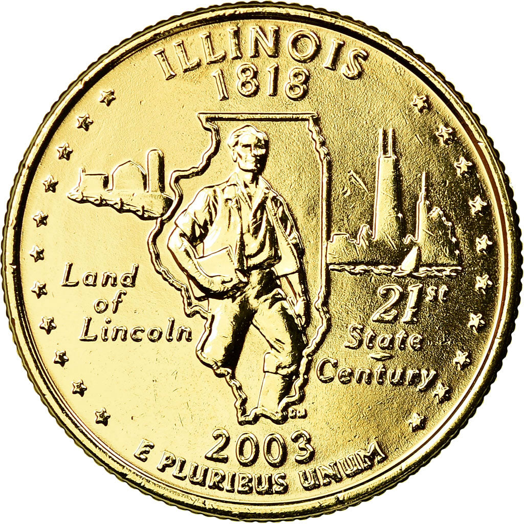 Moneta, USA, Illinois, Quarter, 2003, U.S. Mint, Philadelphia, golden