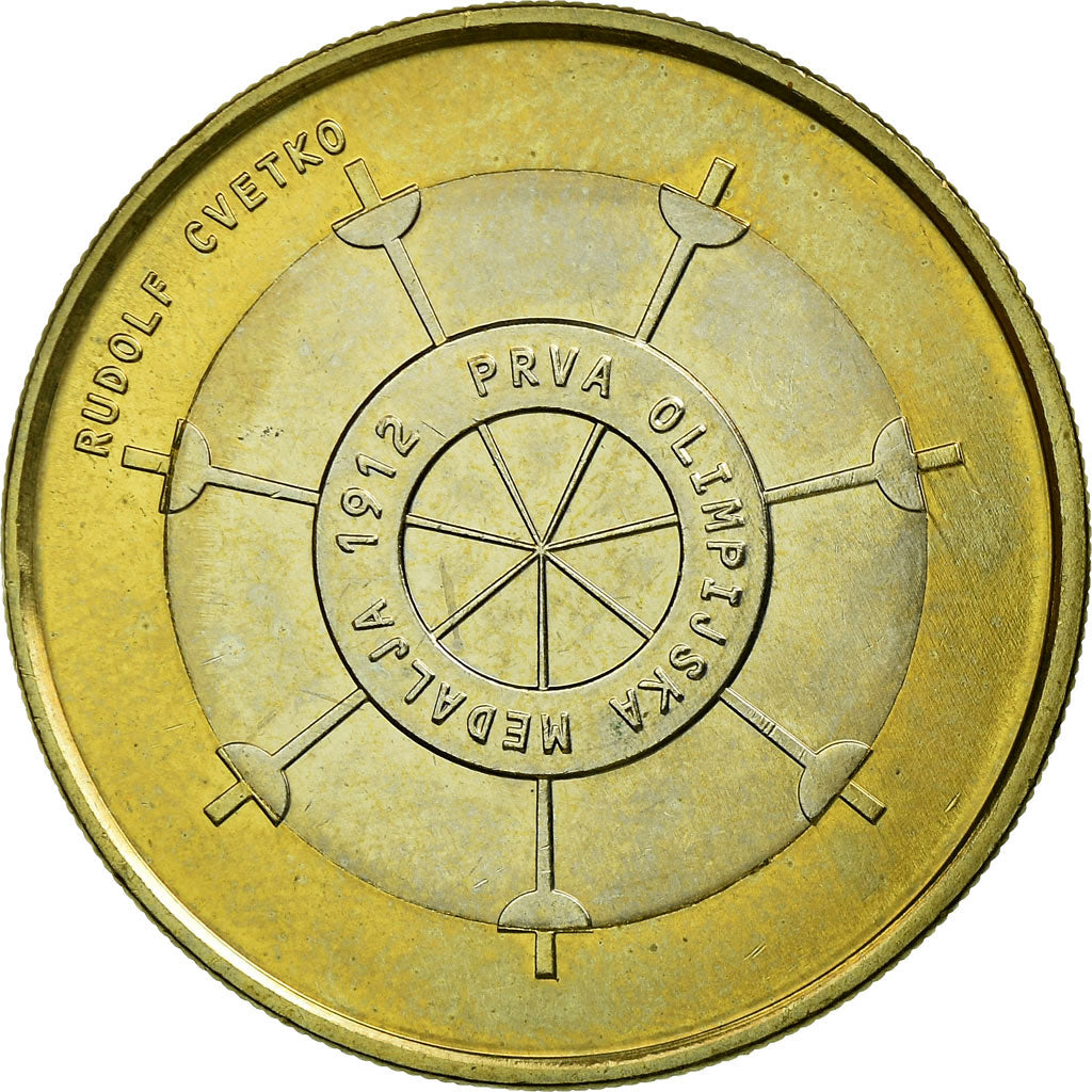 Slovenia, 3 Euro, 1er médaillé olympique, 2012, AU(55-58), Bi-Metallic, KM:109
