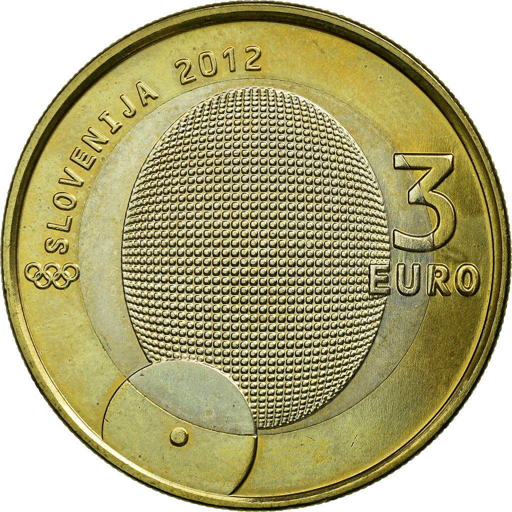 Slovenia, 3 Euro, 1er médaillé olympique, 2012, AU(55-58), Bi-Metallic, KM:109