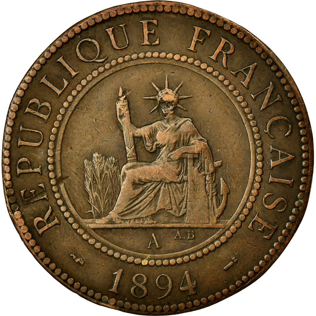 Coin, French Indochina, Cent, 1894, Paris, VF(30-35), Bronze, KM:1, Lecompte:45