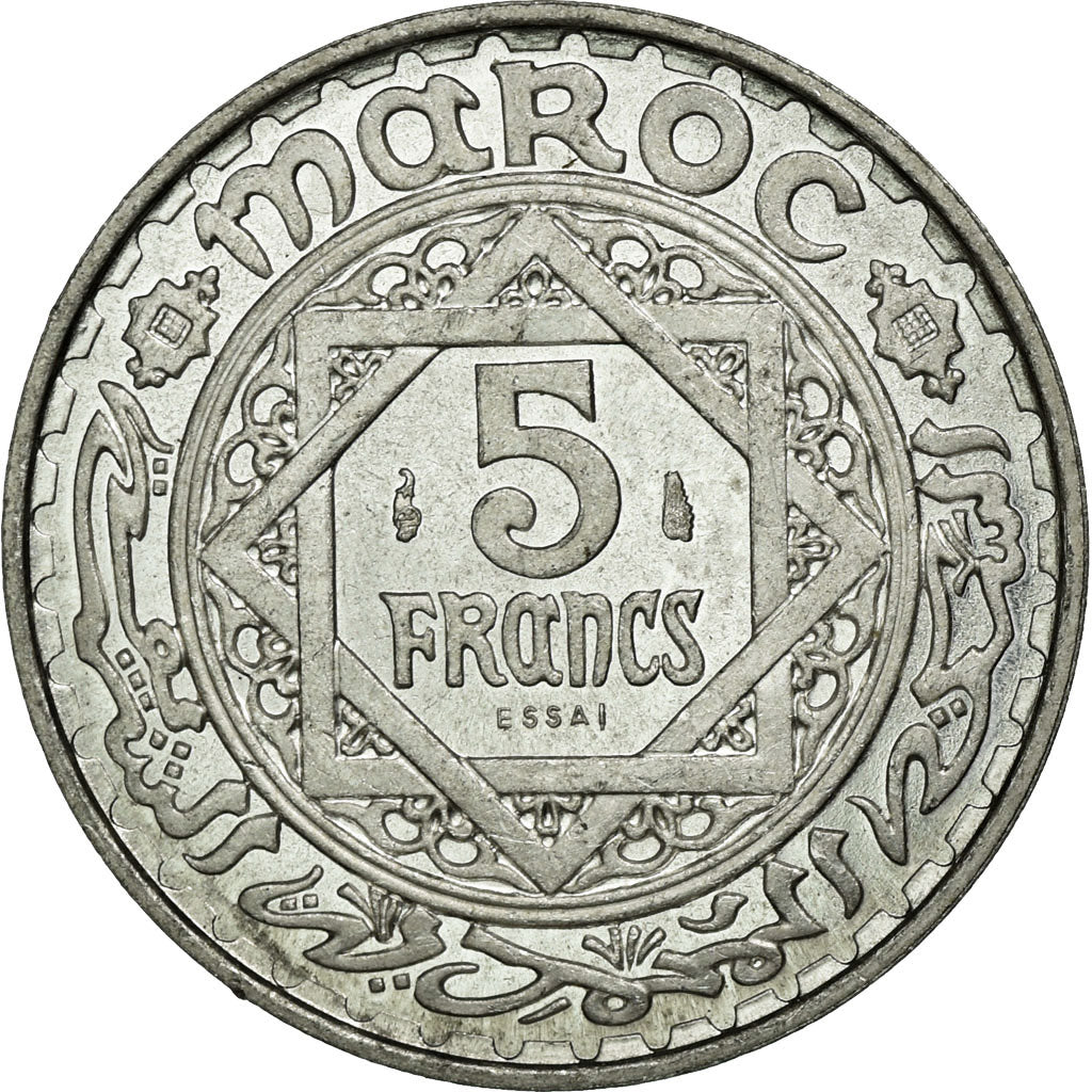 Coin, Morocco, 5 Francs, 1950, Paris, MS(65-70), Aluminum, KM:E39, Lecompte:246