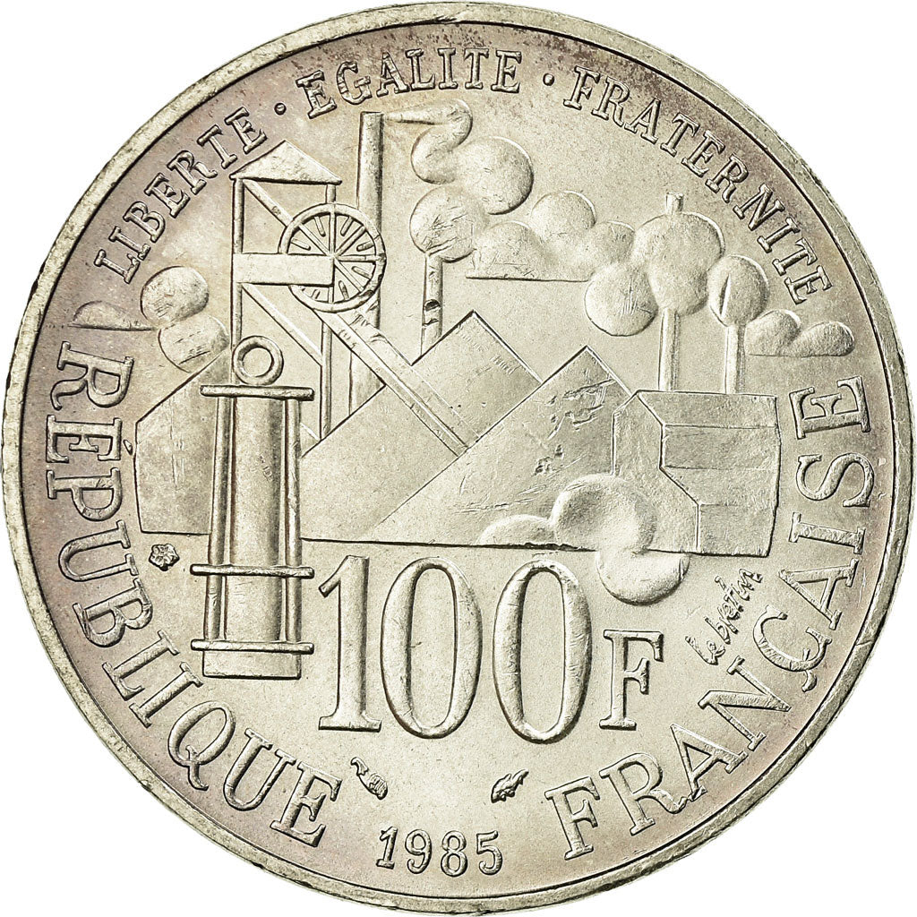Moneta, Francja, Germinal, 100 Francs, 1985, AU(55-58), Srebro, KM:957