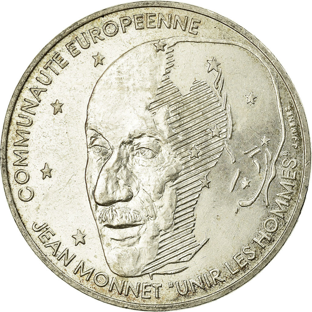 Moeda, França, Jean Monnet, 100 Francs, 1992, AU(55-58), Prata, KM:1120