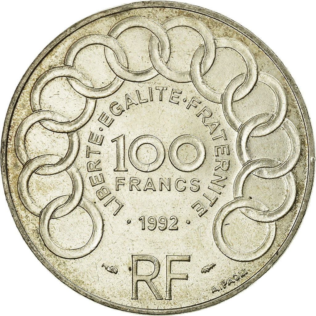 Moeda, França, Jean Monnet, 100 Francs, 1992, AU(55-58), Prata, KM:1120