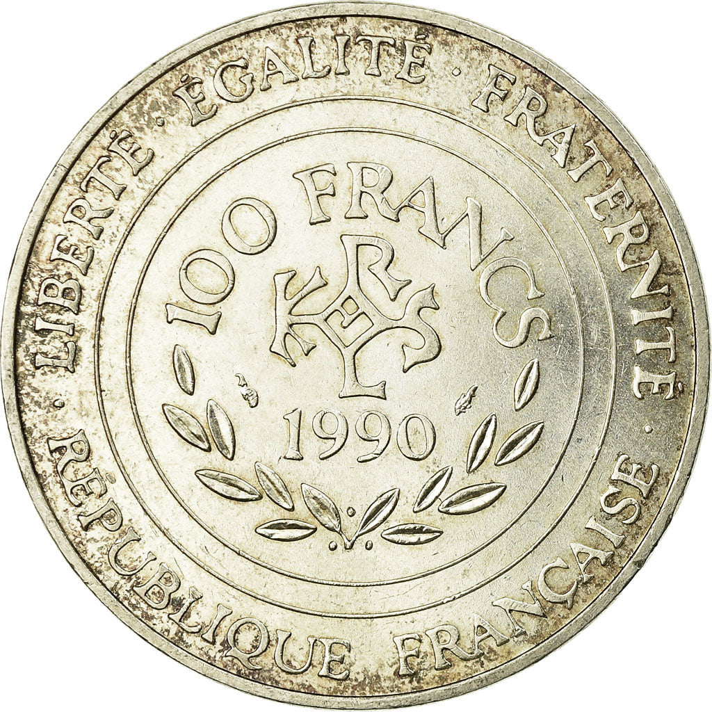 Coin, France, Charlemagne, 100 Francs, 1990, AU(55-58), Silver, KM:982