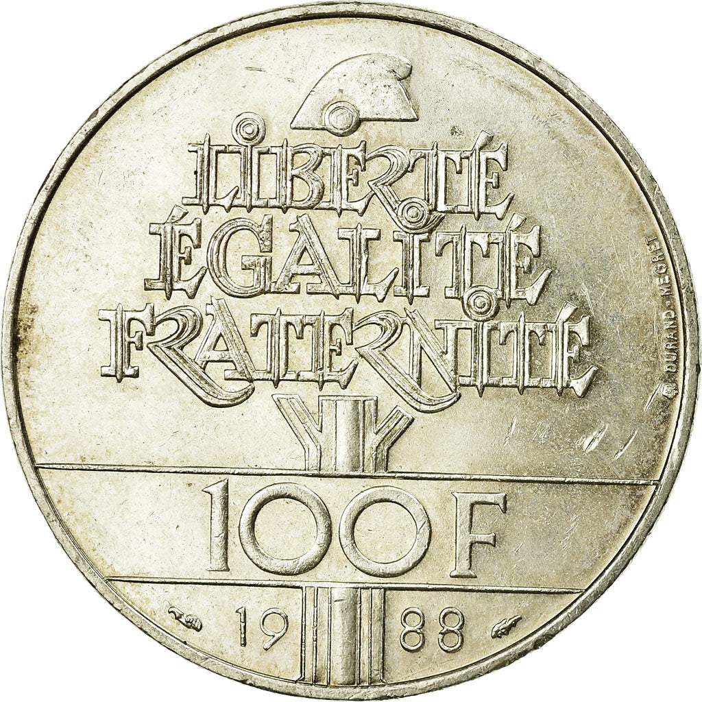 Münze, Frankreich, Fraternité, 100 Francs, 1988, VZ, Silber, KM:966
