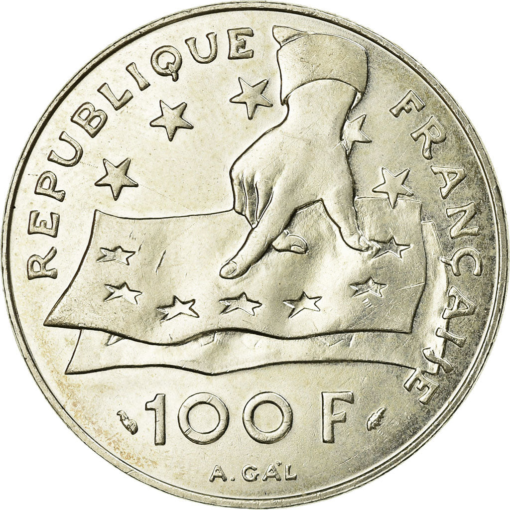 Munten, Frankrijk, Descartes, 100 Francs, 1991, PR, Zilver, KM:996
