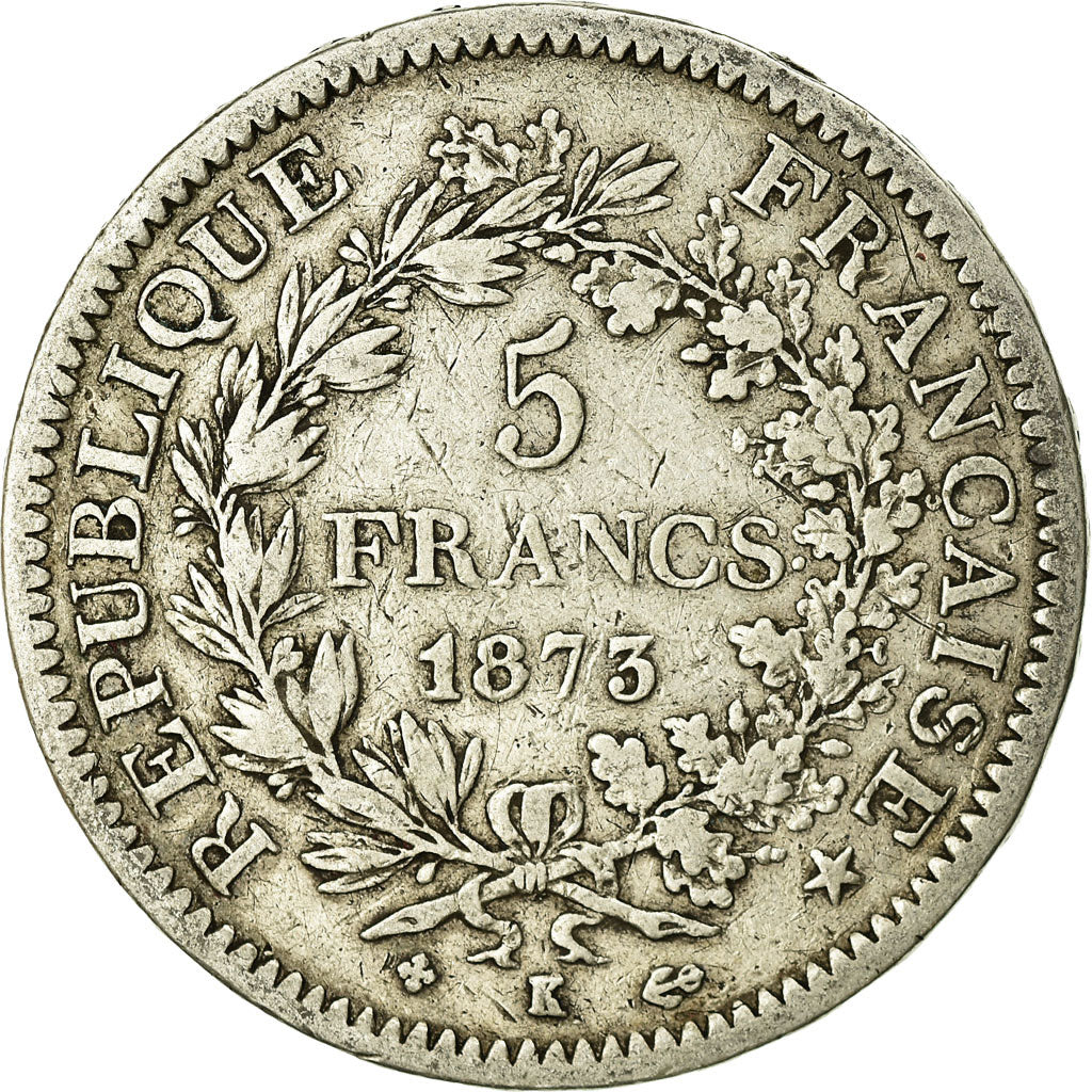 Coin, France, Hercule, 5 Francs, 1873, Bordeaux, VF(20-25), Silver, KM:820.2