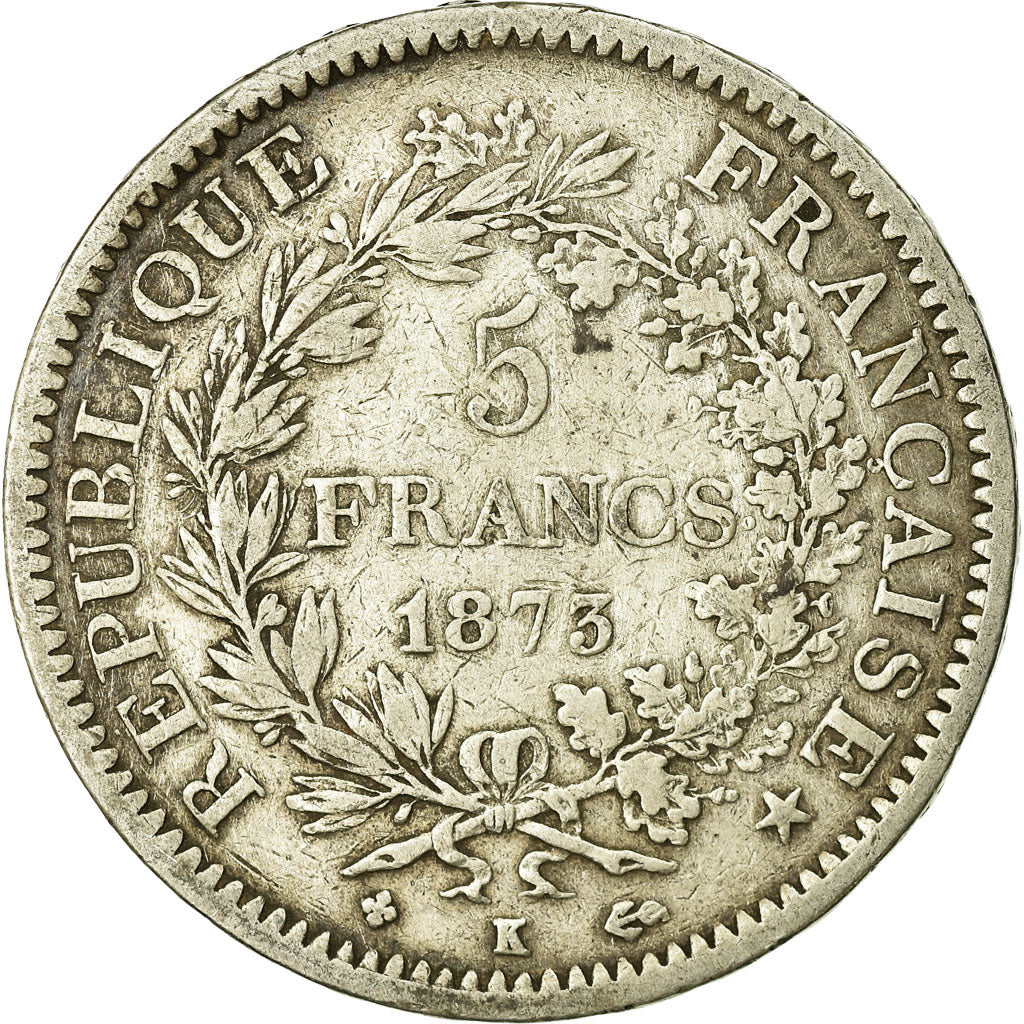 Coin, France, Hercule, 5 Francs, 1873, Bordeaux, VF(20-25), Silver, KM:820.2