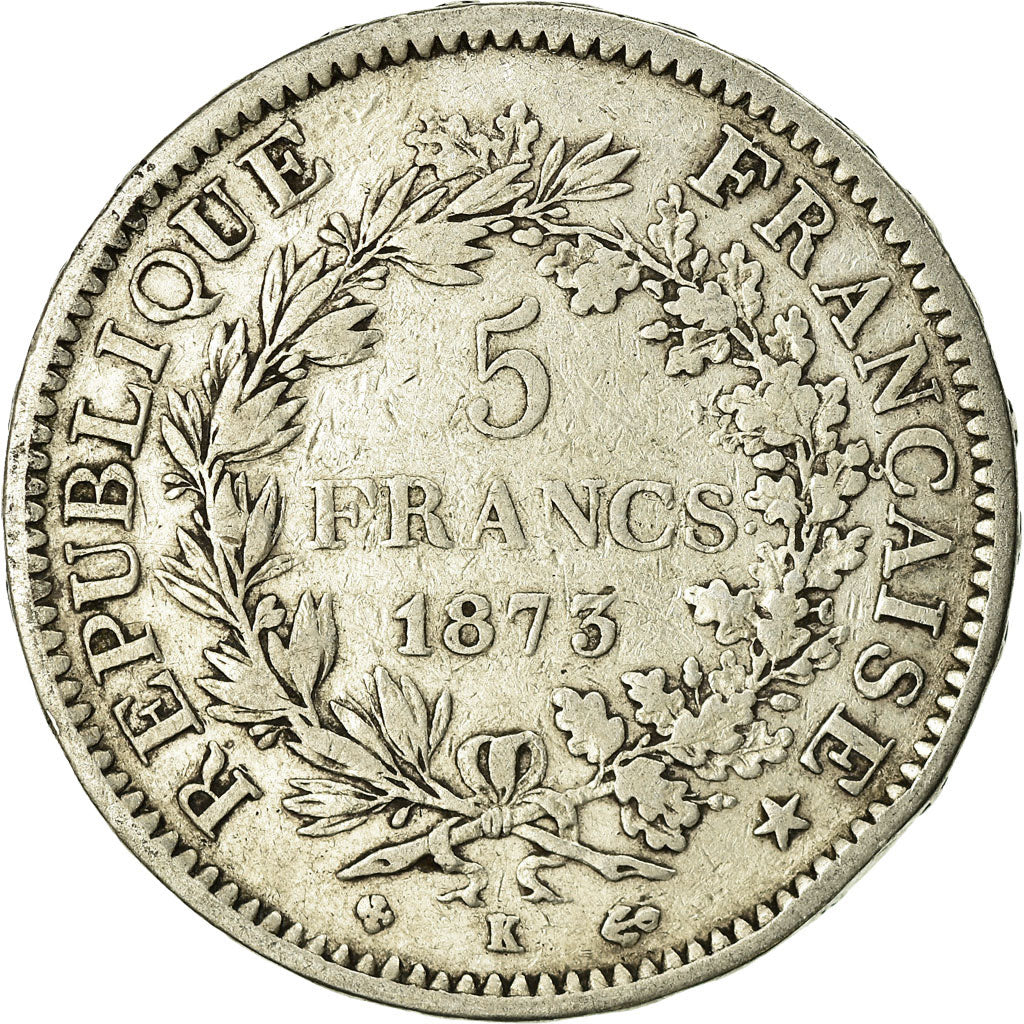 Coin, France, Hercule, 5 Francs, 1873, Bordeaux, VF(20-25), Silver, KM:820.2
