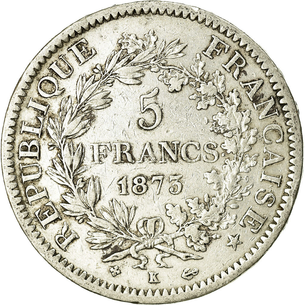 Coin, France, Hercule, 5 Francs, 1873, Bordeaux, VF(20-25), Silver, KM:820.2
