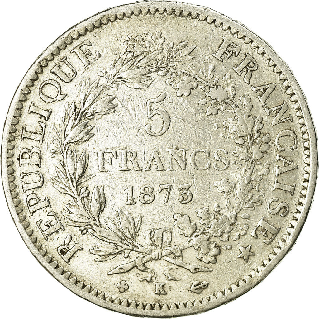 Coin, France, Hercule, 5 Francs, 1873, Bordeaux, VF(20-25), Silver, KM:820.2