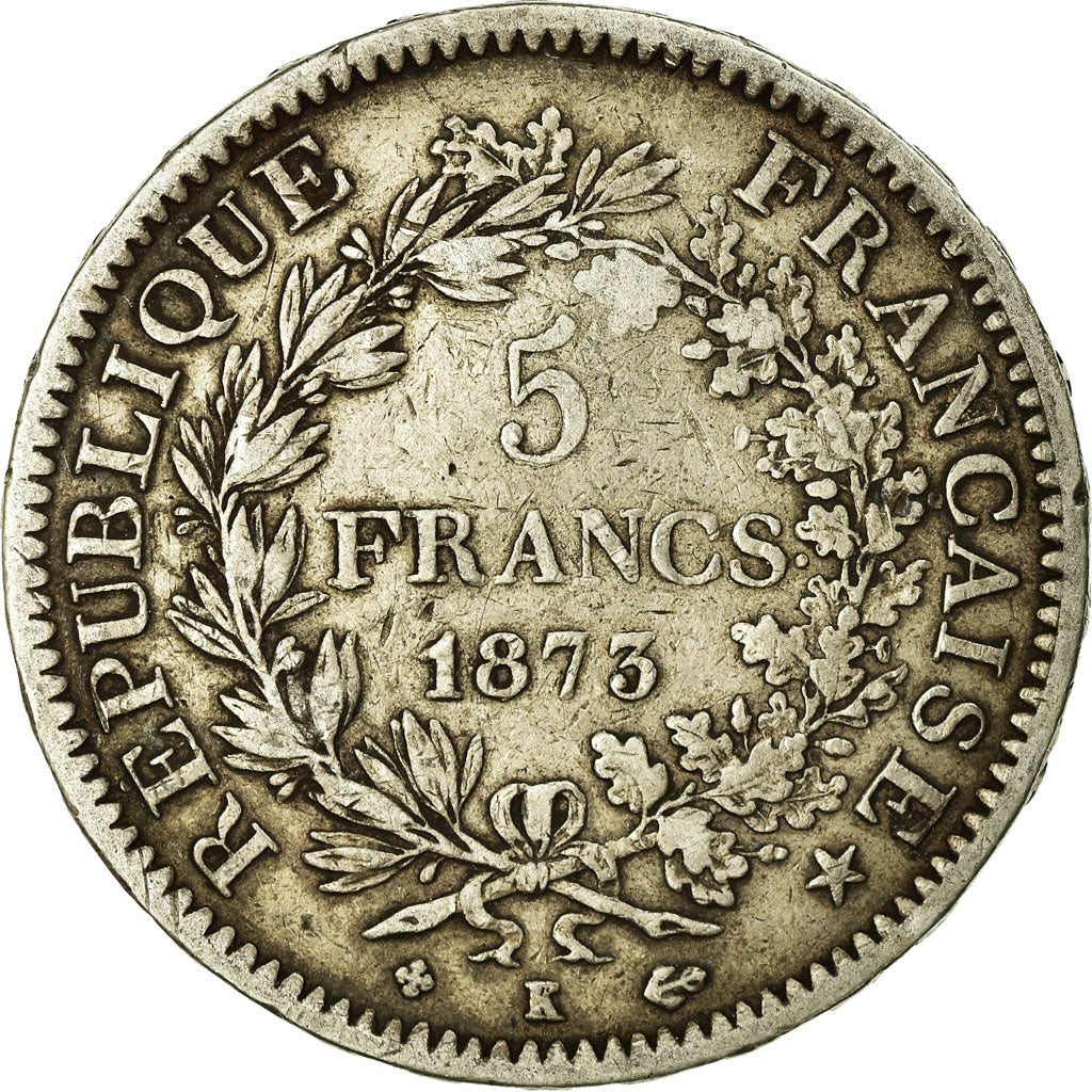 Moneta, Francia, Hercule, 5 Francs, 1873, Bordeaux, MB, Argento, KM:820.2