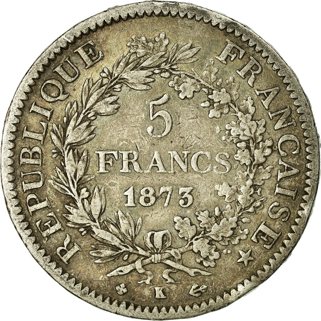 Coin, France, Hercule, 5 Francs, 1873, Bordeaux, VF(20-25), Silver, KM:820.2