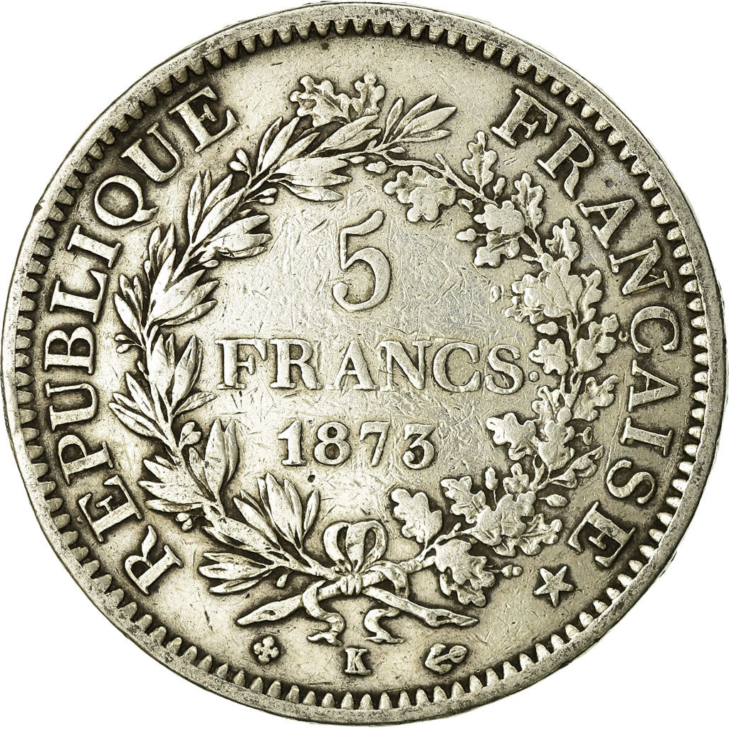 Coin, France, Hercule, 5 Francs, 1873, Bordeaux, VF(20-25), Silver, KM:820.2