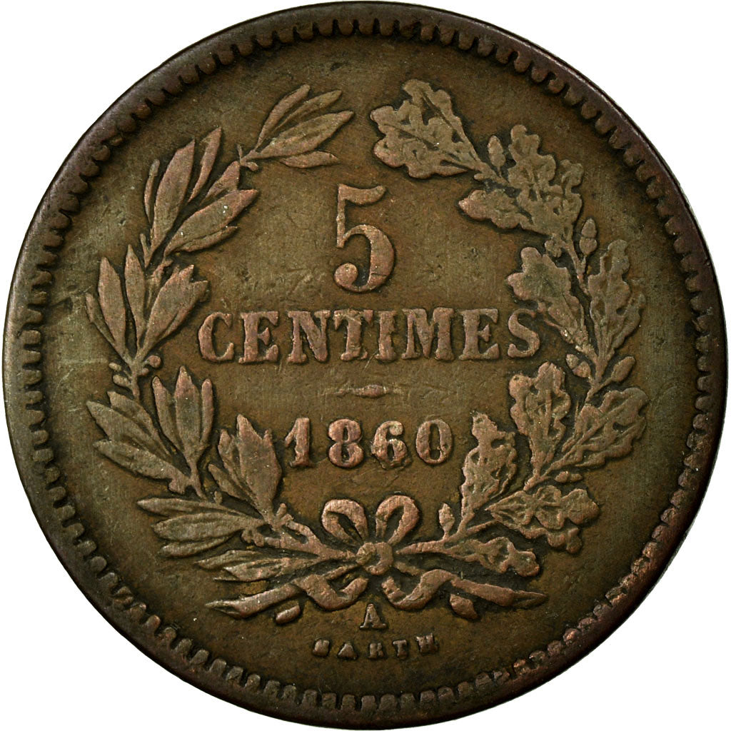 Coin, Luxembourg, William III, 5 Centimes, 1860, Paris, VF(30-35), Bronze
