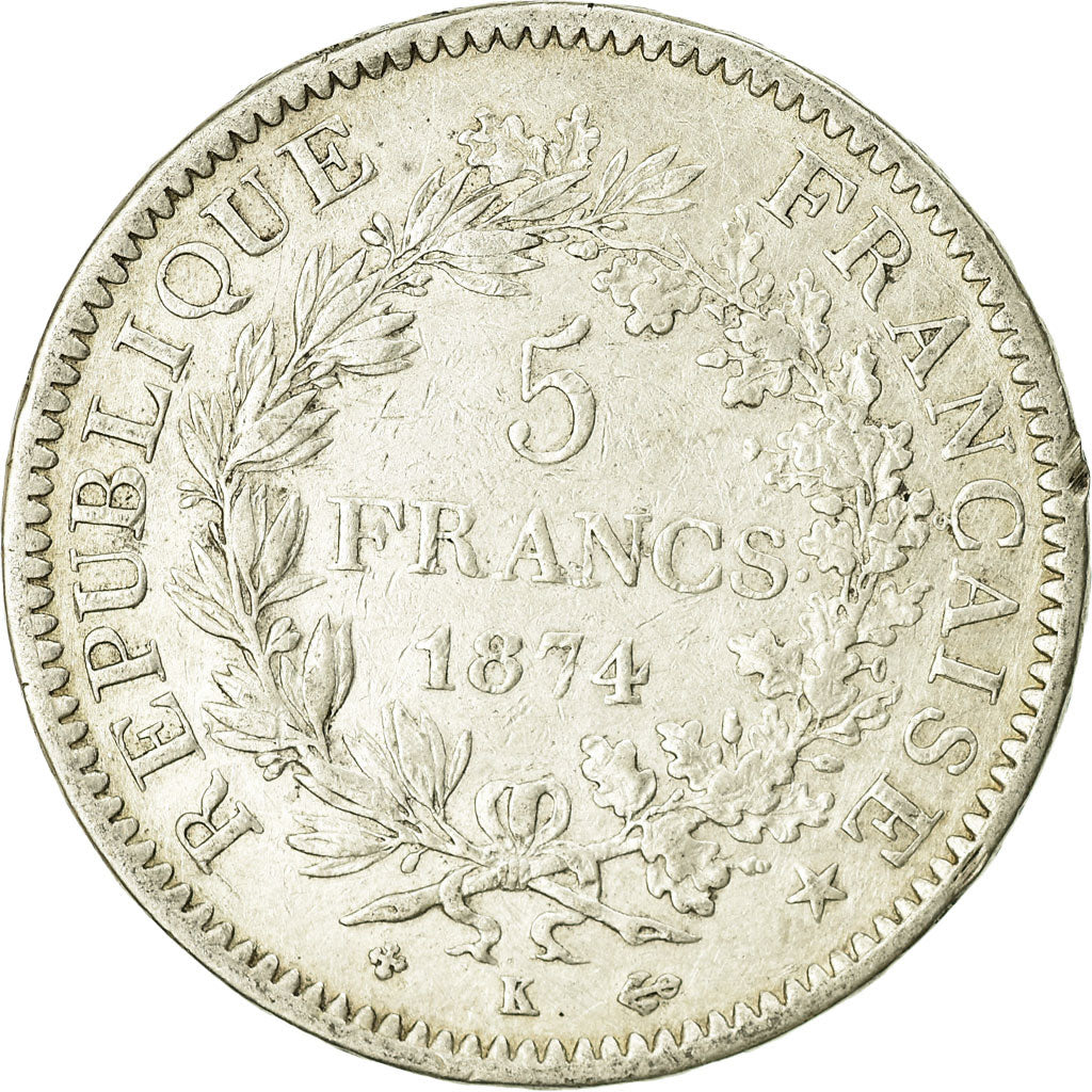 Moneta, Francia, Hercule, 5 Francs, 1874, Bordeaux, MB+, Argento, KM:820.2