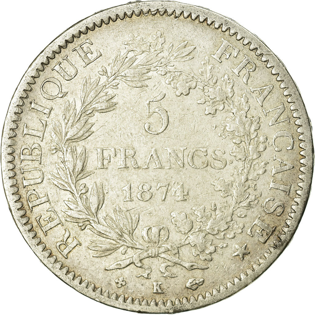 Moneta, Francia, Hercule, 5 Francs, 1874, Bordeaux, MB+, Argento, KM:820.2