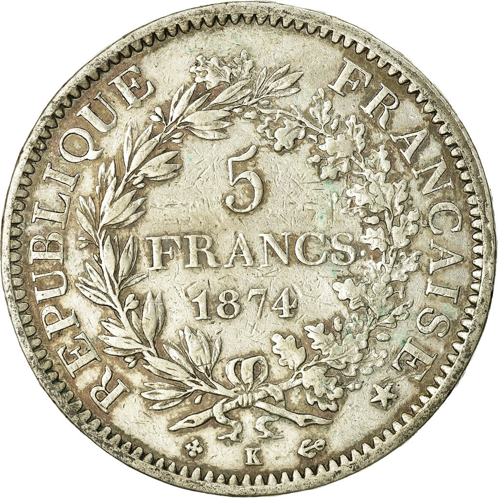 Coin, France, Hercule, 5 Francs, 1874, Bordeaux, VF(30-35), Silver, KM:820.2