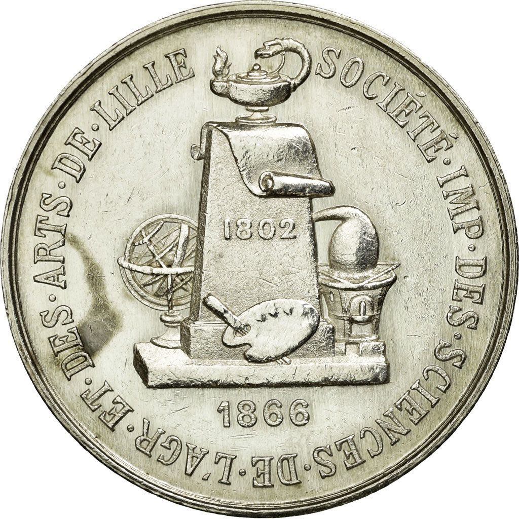 France, Token, Instruction and Education, 1866, AU(50-53), Silver