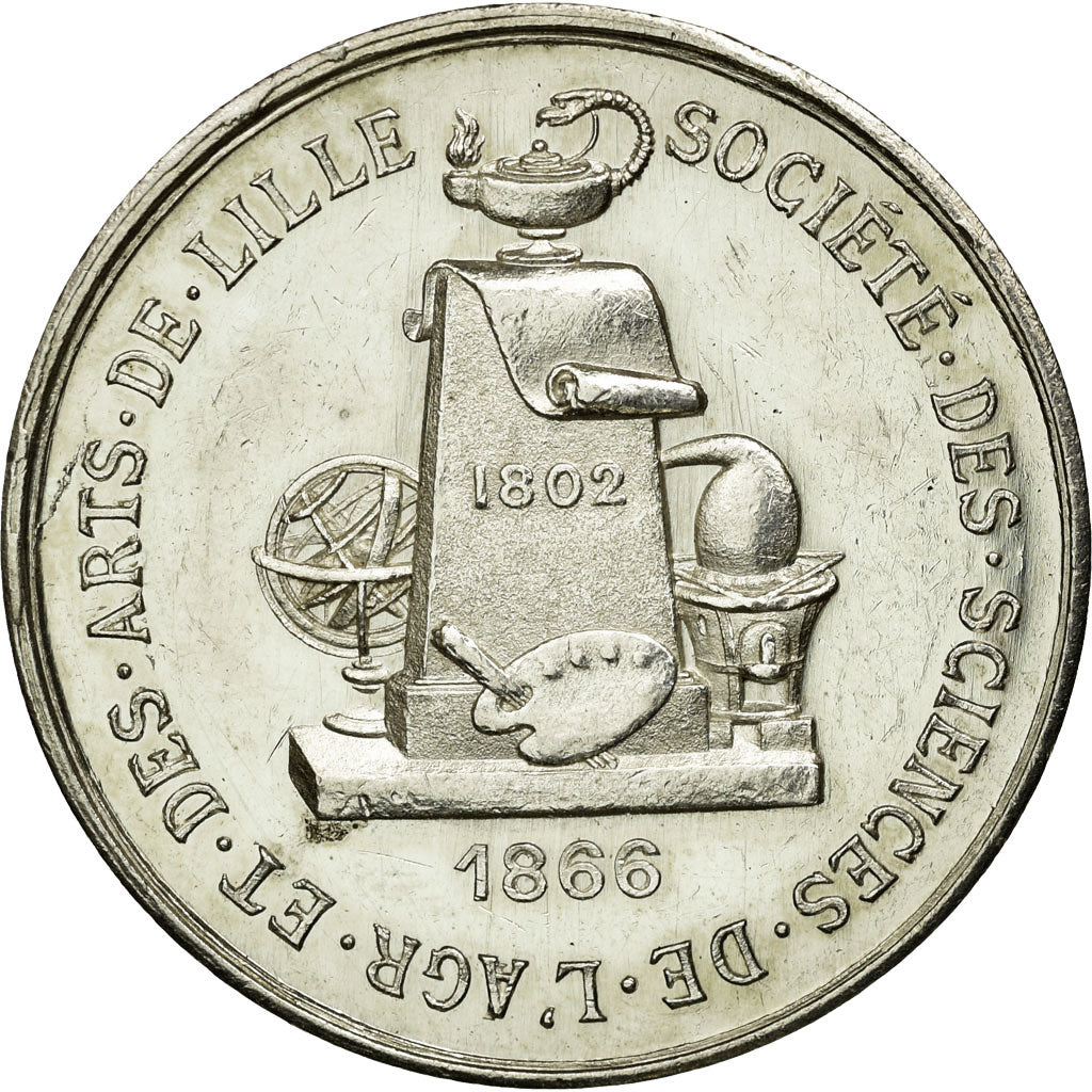 France, Token, Instruction and Education, 1866, AU(55-58), Silver