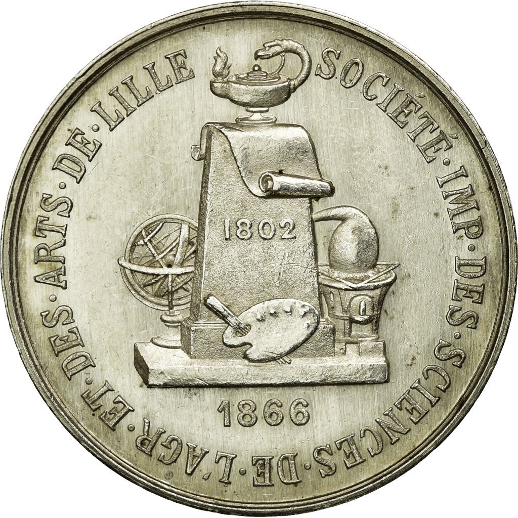 France, Token, Instruction and Education, 1866, AU(55-58), Silver