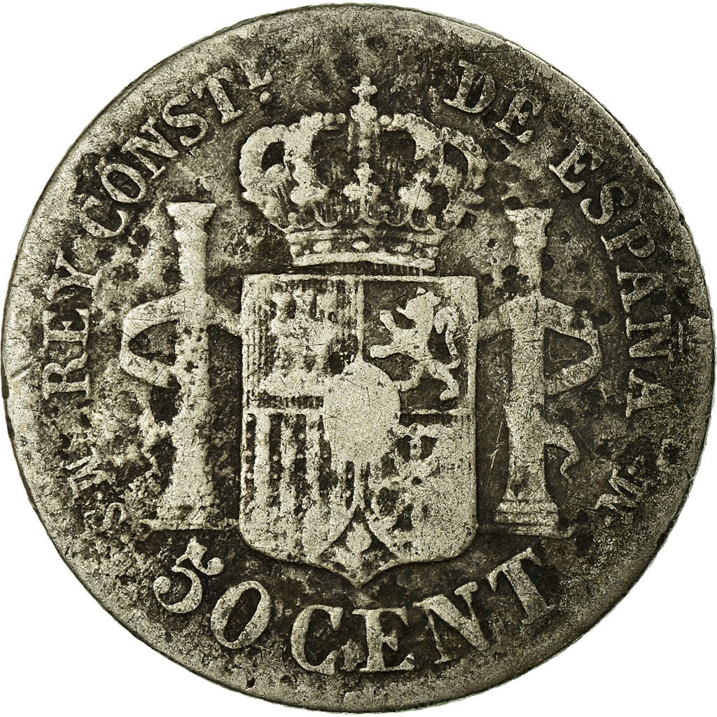 Moneta, Spagna, Alfonso XII, 50 Centimos, 1885, Madrid, MB, Argento, KM:685