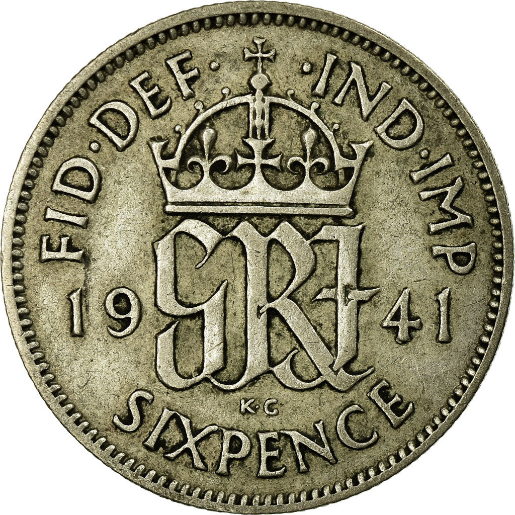 Moneda, Gran Bretaña, George VI, 6 Pence, 1941, MBC, Plata, KM:852