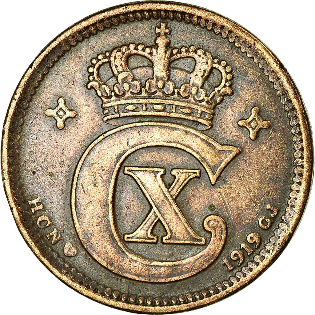 Coin, Denmark, Christian X, 5 Öre, 1919, Copenhagen, EF(40-45), Bronze