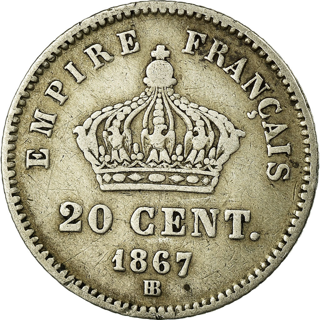 Monnaie, France, Napoleon III, Napoléon III, 20 Centimes, 1867, Strasbourg