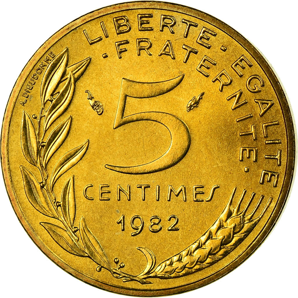 Munten, Frankrijk, Marianne, 5 Centimes, 1982, Paris, FDC, Aluminum-Bronze