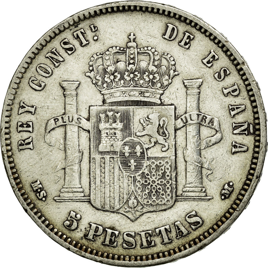 Moneda, España, Alfonso XII, 5 Pesetas, 1883, Madrid, BC+, Plata, KM:688