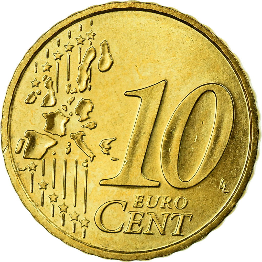 Monaco, 10 Euro Cent, 2002, UNZ, Messing, KM:170