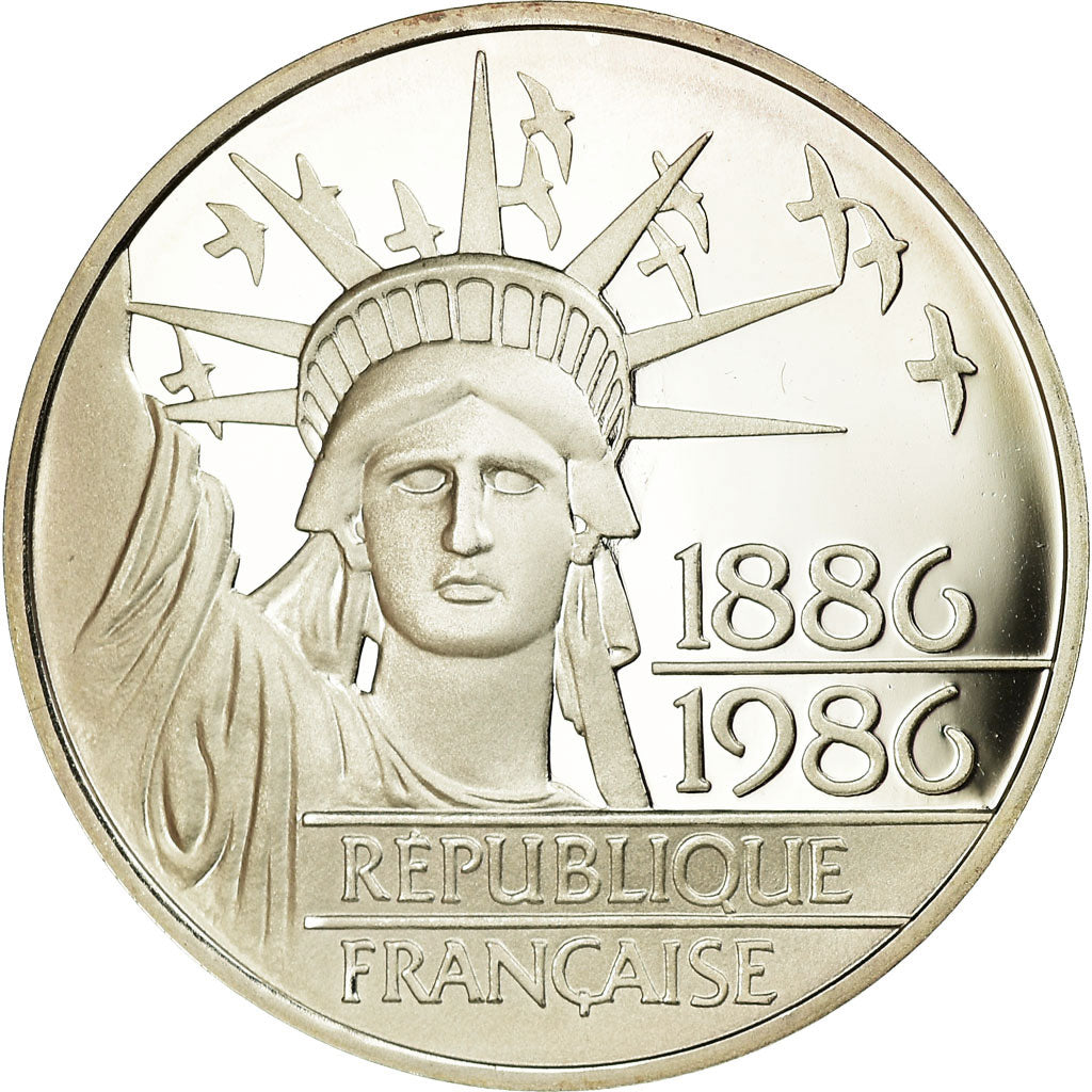 Moeda, França, Statue de la Liberté, 100 Francs, 1985, BE, MS(65-70), Prata